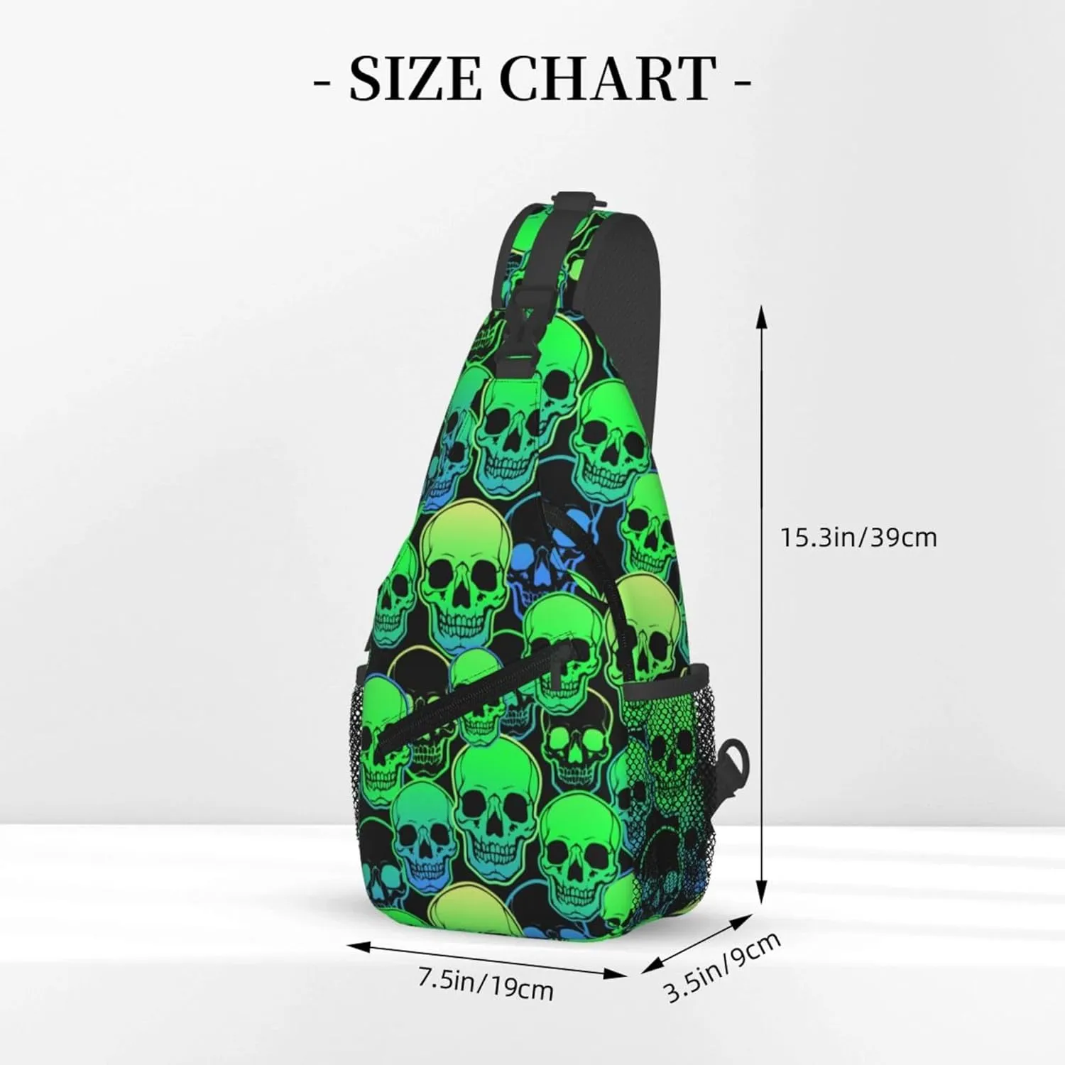 AMRANDOM Sling Bag for Men Women cool green gothic skulls Crossbody Hiking Daypack