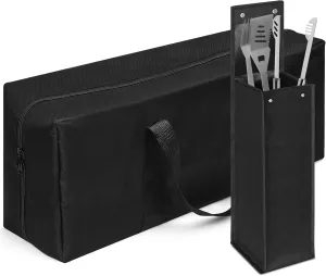 Amylove 2 Pcs Grill Utensil Storage BBQ Tool Bag Foldable Oxford Grilling Carry Bag Waterproof Grill Utensil Holder Outdoor BBQ Accessories Picnic Cooking Tools for Camp Barbecue, 2 Size