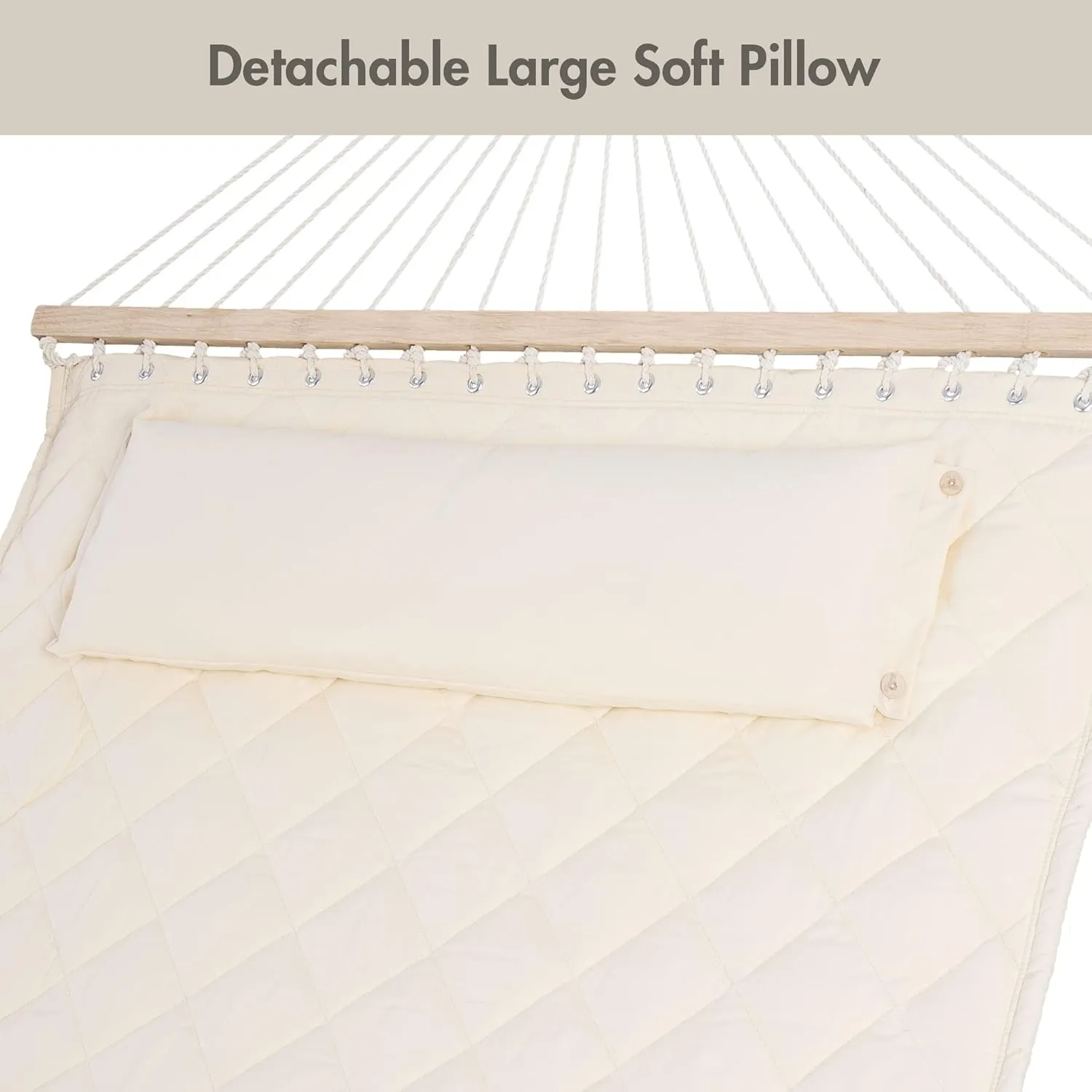 ANOW Two Person Hammock with Spreader Bars and Detachable Pillow, Heavy Duty Hammock for Outdoors Indoors, 450 LBS Weight Capacity, Cream