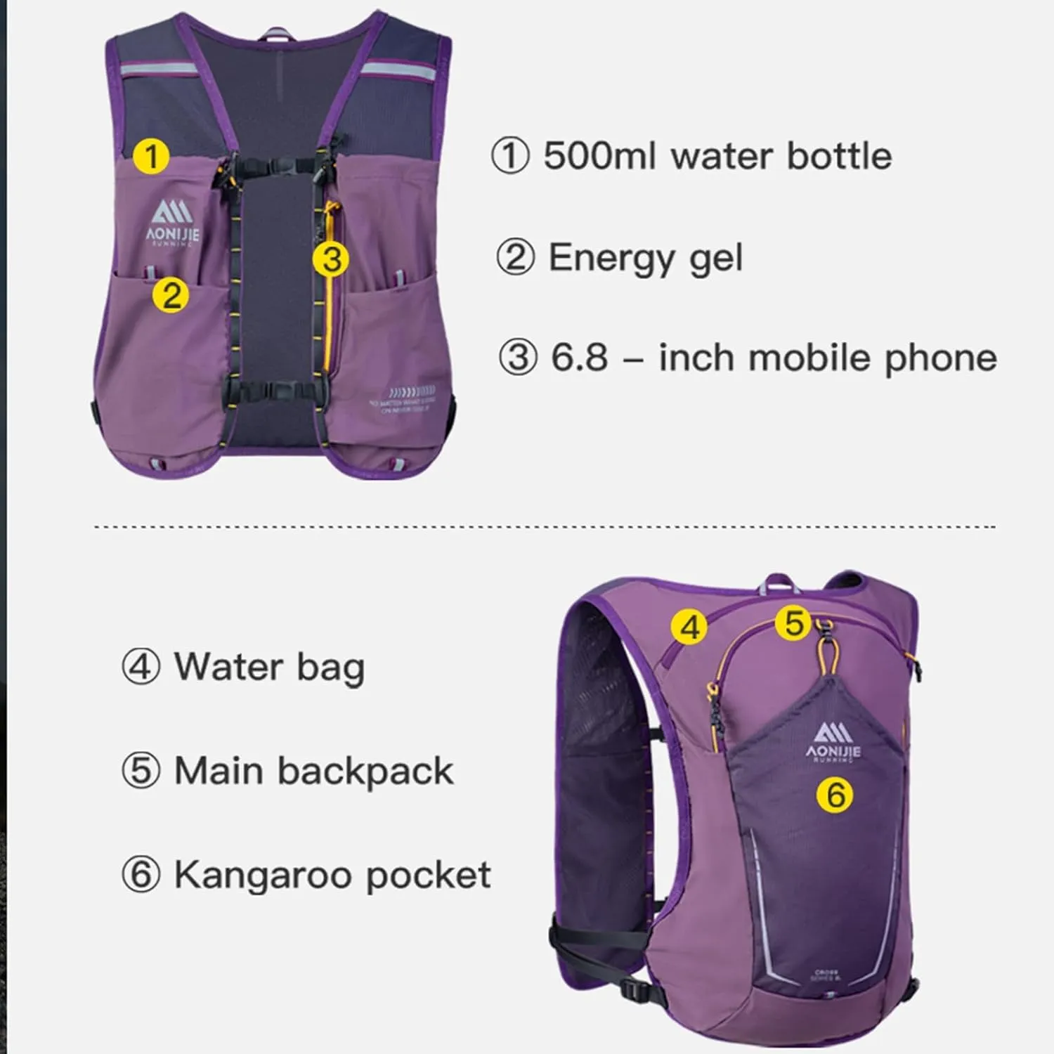 AONIJIE 8L Running Hydration Vest Backpack, High Capacity Lightweight Trail Running Vest for Trail Running, Races, Hiking