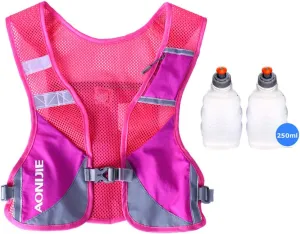 AONIJIE Men Women Ultralight Running Vest Pack Reflective Breathable Hydration Backpack for Hiking Camping Marathon Cycling Race (Rose- with 2 pcs 250ml Bottles)