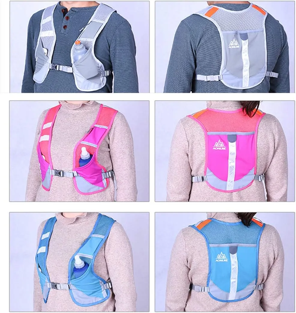 AONIJIE Men Women Ultralight Running Vest Pack Reflective Breathable Hydration Backpack for Hiking Camping Marathon Cycling Race (Rose- with 2 pcs 250ml Bottles)
