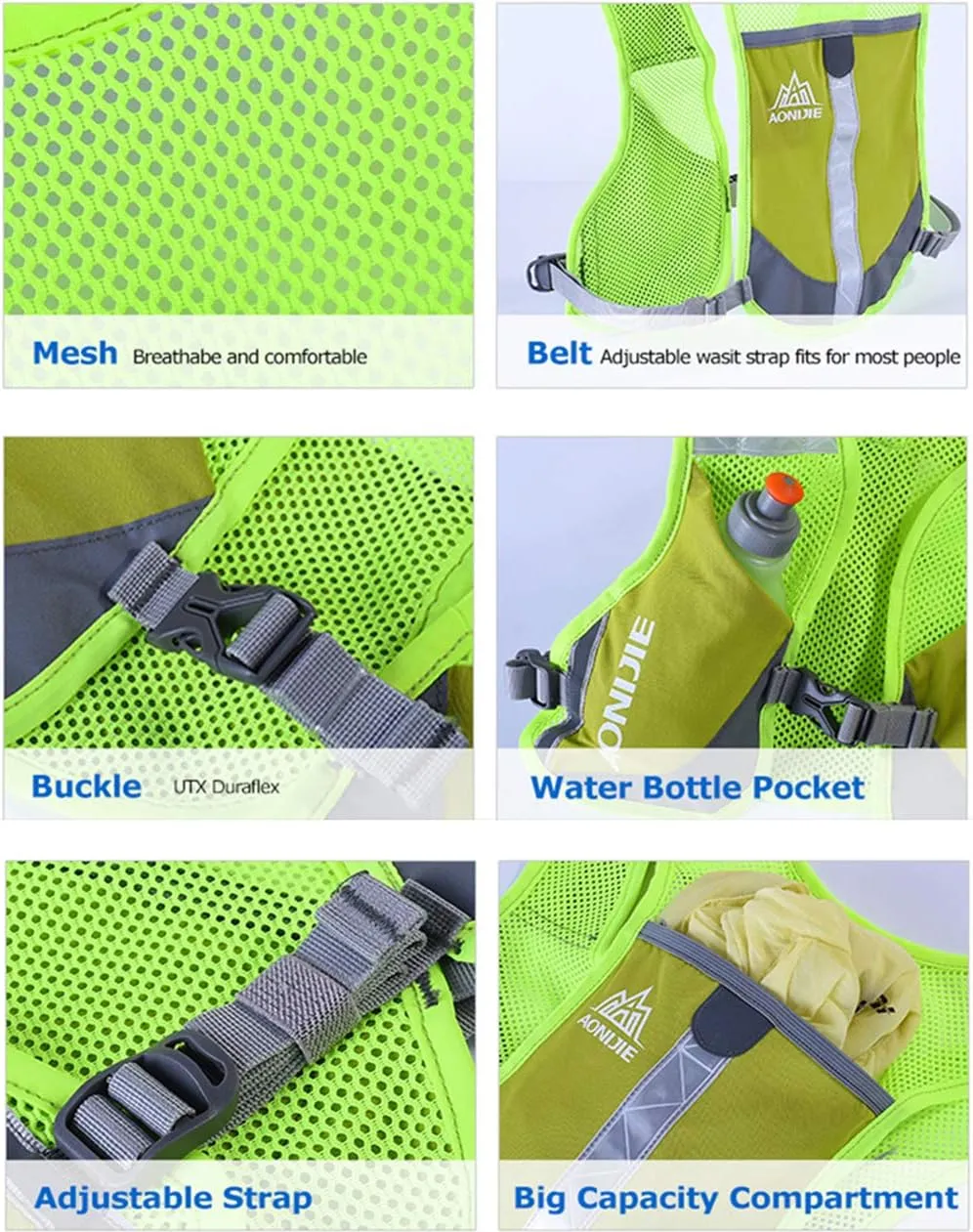 AONIJIE Men Women Ultralight Running Vest Pack Reflective Breathable Hydration Backpack for Hiking Camping Marathon Cycling Race (Rose- with 2 pcs 250ml Bottles)