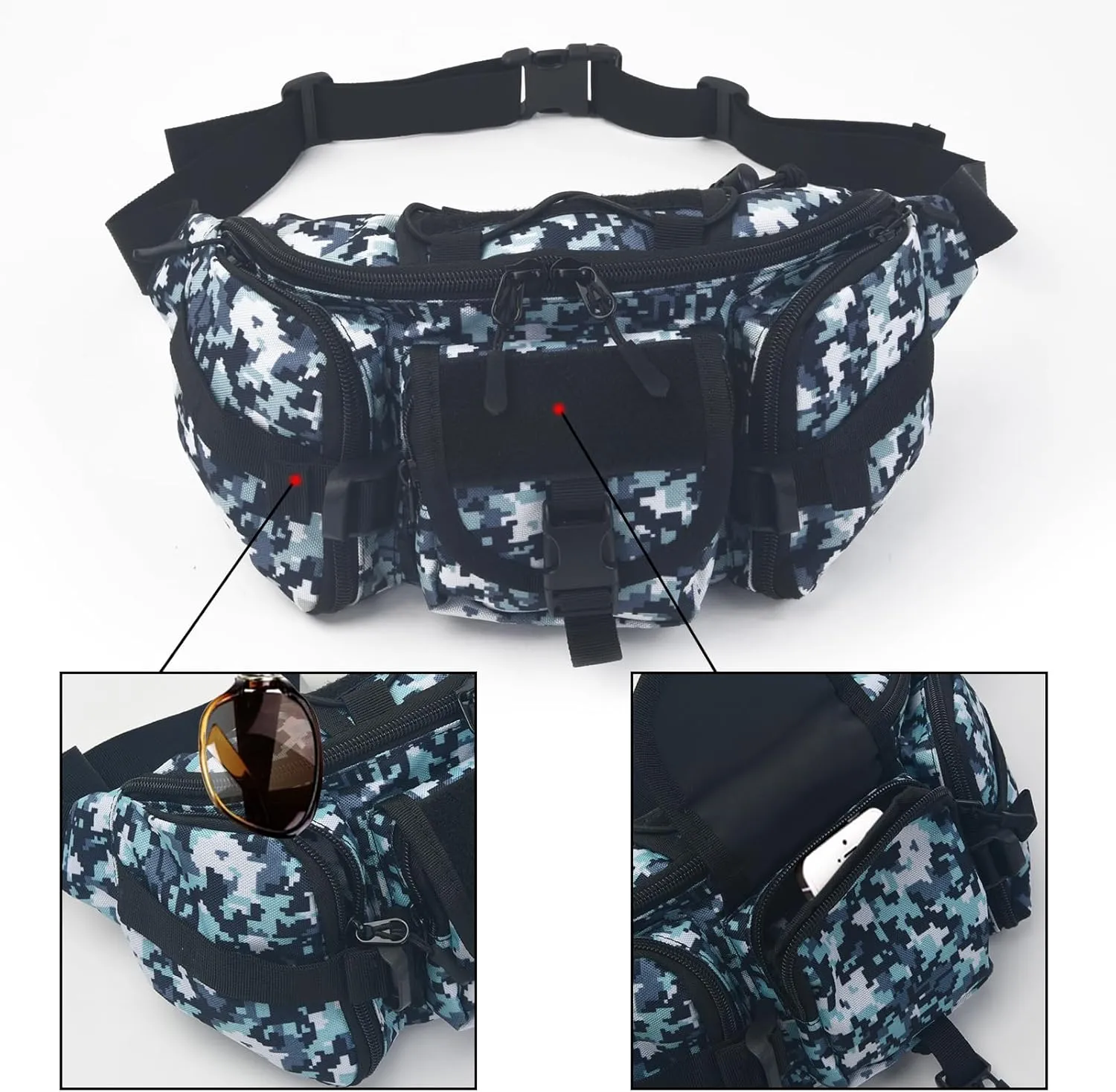 ArcEnCiel Tactical Fanny Pack for Men Waist Bag Hip Belt Outdoor Hiking Fishing Bumbag with Patch