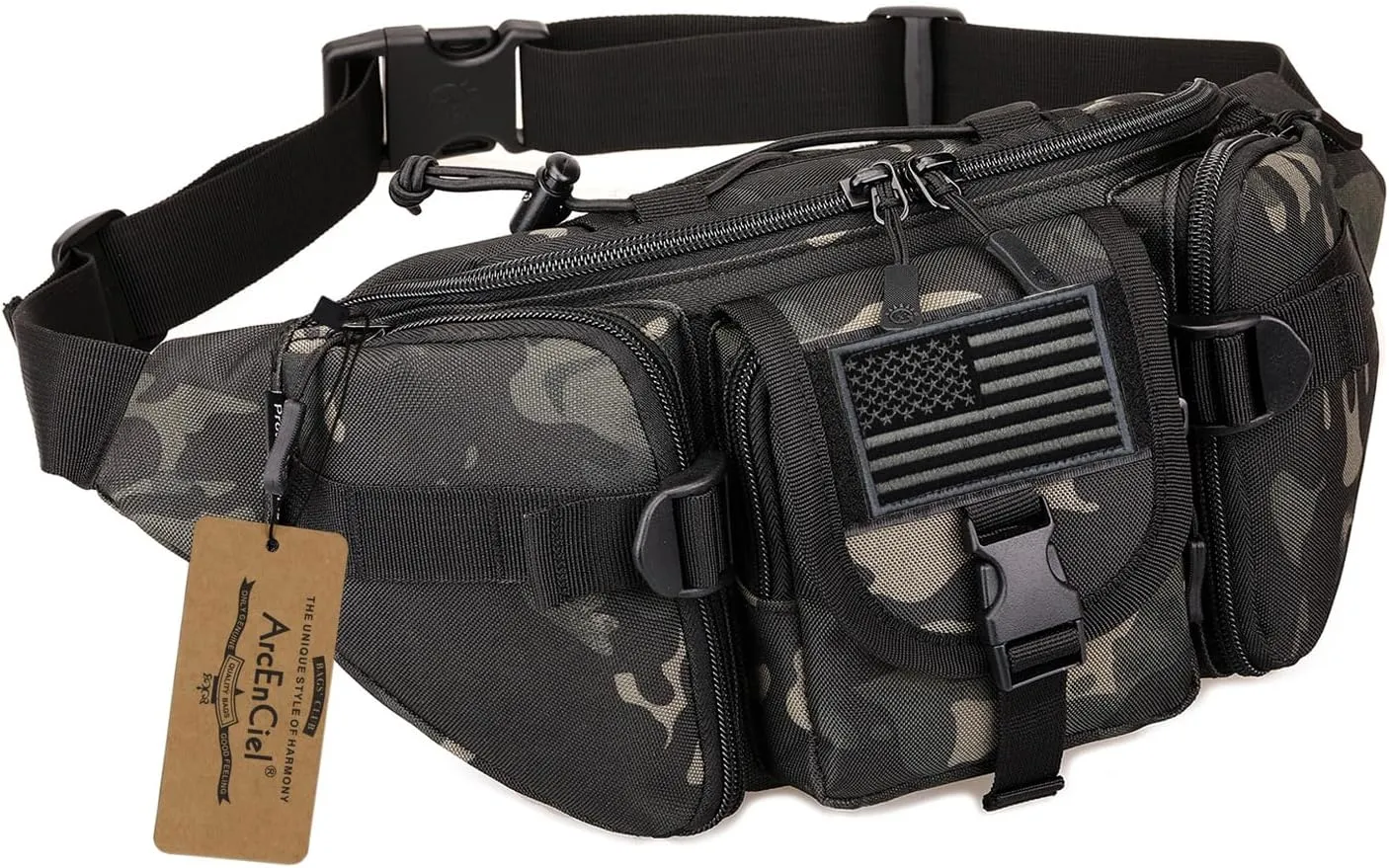 ArcEnCiel Tactical Fanny Pack for Men Waist Bag Hip Belt Outdoor Hiking Fishing Bumbag with Patch