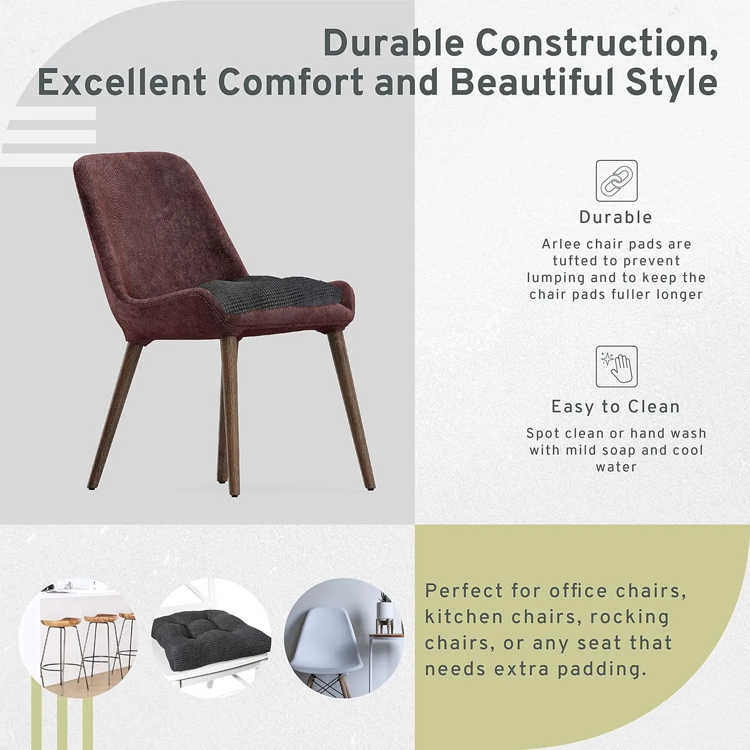 Arlee Memory Foam, Non-Skid Backing Chair Pads, 15.5" L x 15.5" W, Black 2 Count