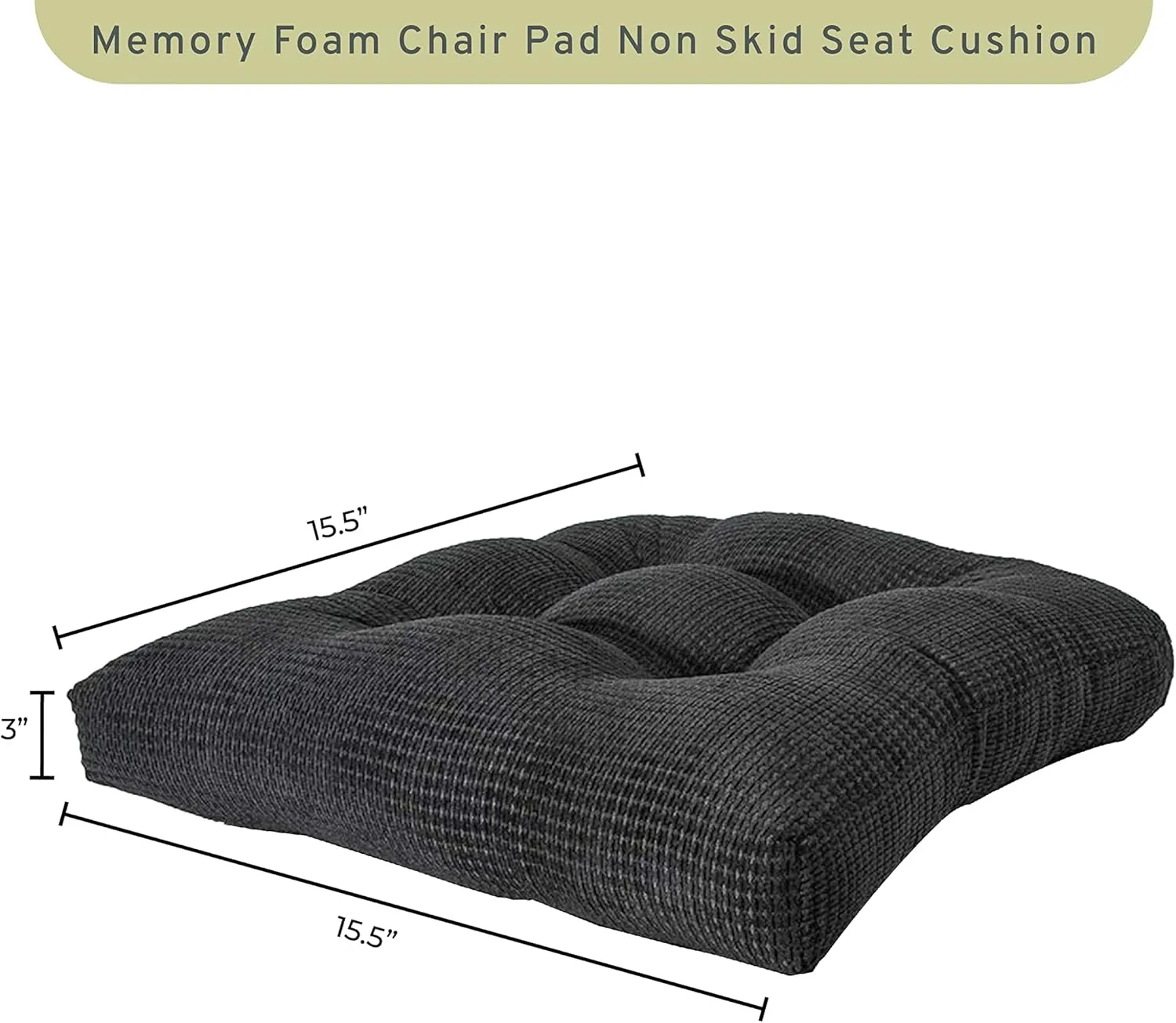 Arlee Memory Foam, Non-Skid Backing Chair Pads, 15.5" L x 15.5" W, Black 2 Count