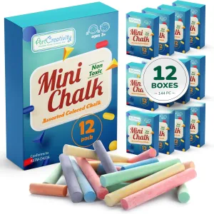 ArtCreativity 144 Count Mini Chalk Set for Kids (12 Boxes) Blackboard Chalk Sticks - Non-Toxic Art and Craft Supplies - Birthday Party Favors for Boys and Girls - Fun Goody Bag Fillers