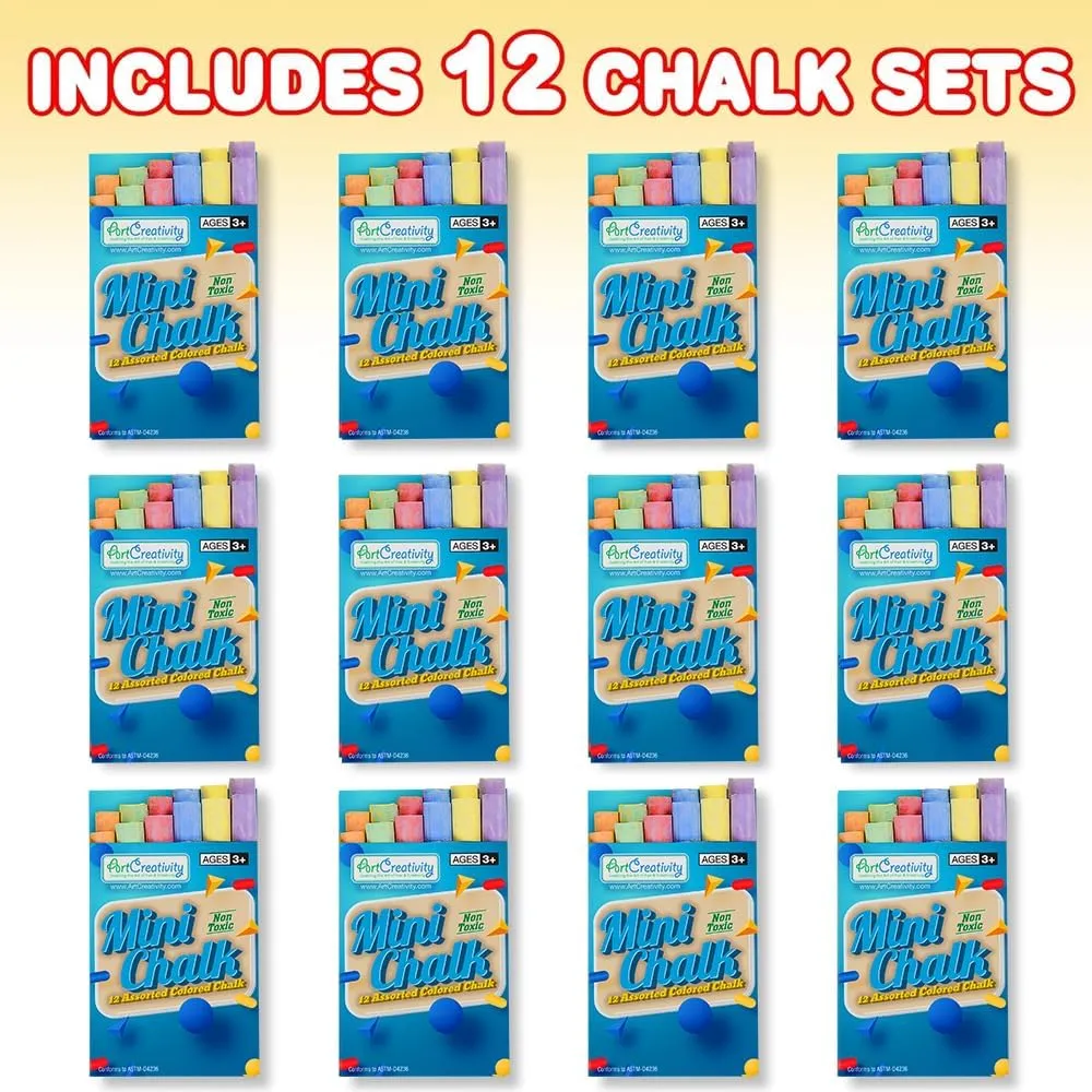 ArtCreativity 144 Count Mini Chalk Set for Kids (12 Boxes) Blackboard Chalk Sticks - Non-Toxic Art and Craft Supplies - Birthday Party Favors for Boys and Girls - Fun Goody Bag Fillers