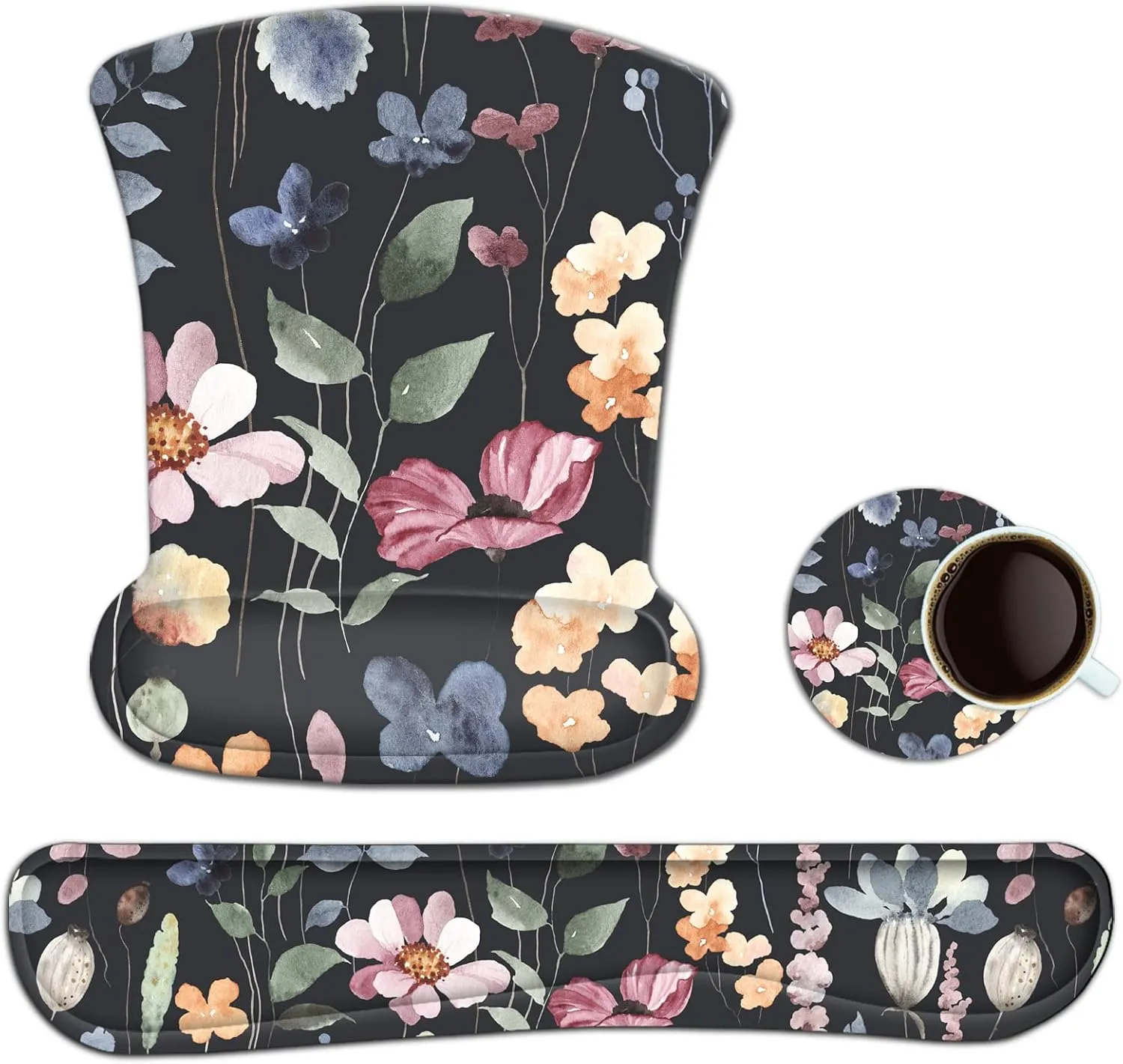 ARTSO Mouse Pad Wrist Support and Keyboard Wrist Rest, Ergonomic Memory Foam Mousepad Non-Slip Easy Typing and Pain Relief for Gaming, Computer, Office, Laptop, Flowers Plants