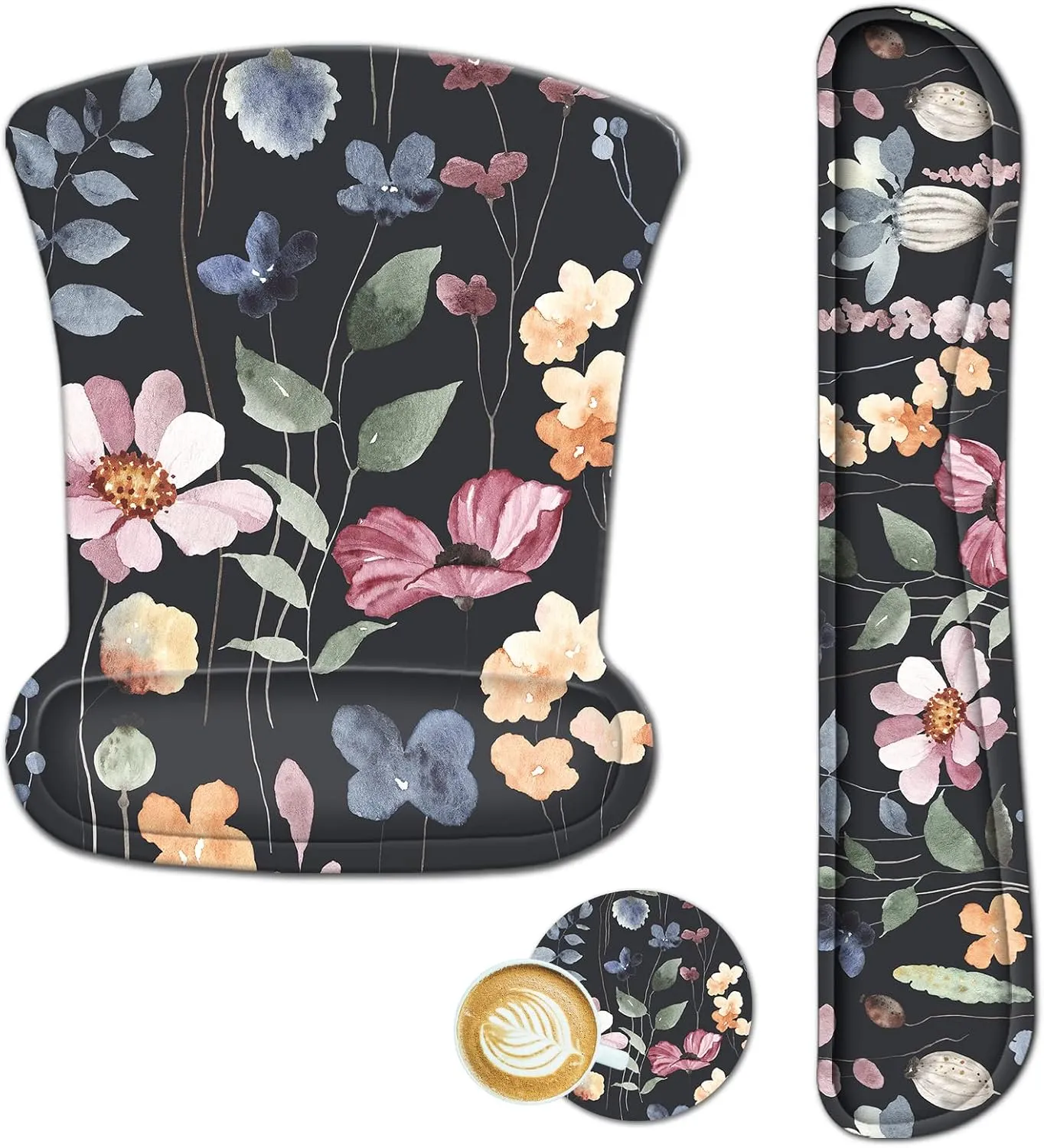 ARTSO Mouse Pad Wrist Support and Keyboard Wrist Rest, Ergonomic Memory Foam Mousepad Non-Slip Easy Typing and Pain Relief for Gaming, Computer, Office, Laptop, Flowers Plants