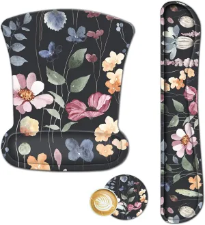 ARTSO Mouse Pad Wrist Support and Keyboard Wrist Rest, Ergonomic Memory Foam Mousepad Non-Slip Easy Typing and Pain Relief for Gaming, Computer, Office, Laptop, Flowers Plants