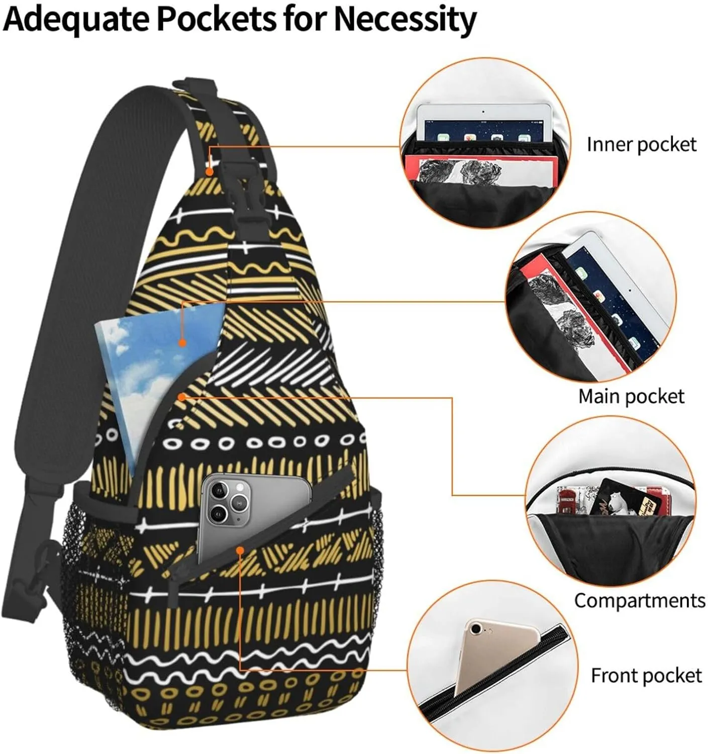 ASYG African Sling Bag Crossbody Backpack Women Men Travel Chest Backpack for Sports Outdoor Running Hiking