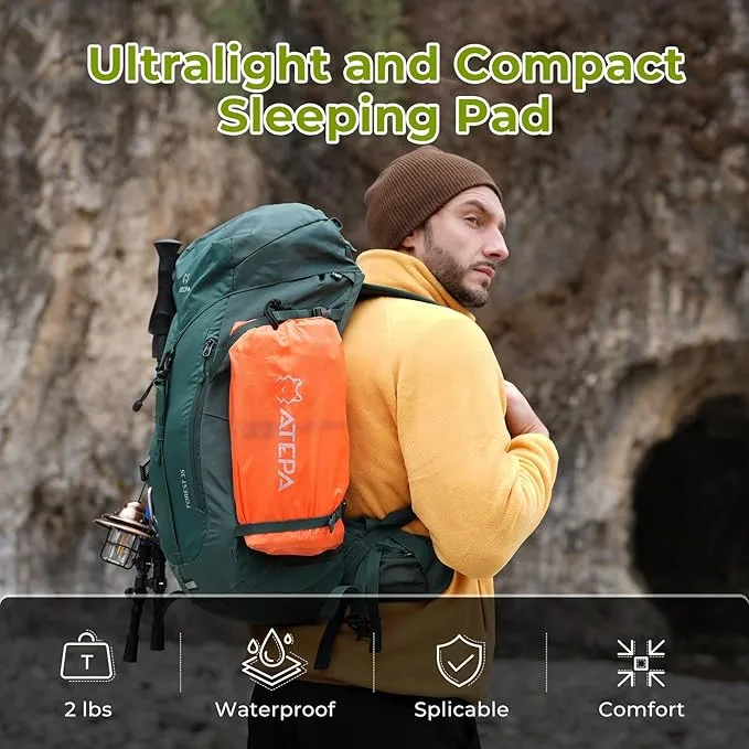 ATEPA Sleeping Pad for Camping Backpacking, Ultralight Inflatable Camping Air Mattress with Built-in Foot Pump & Pillow, 77"X27"Waterproof & Compact Sleeping Mat Navy Blue