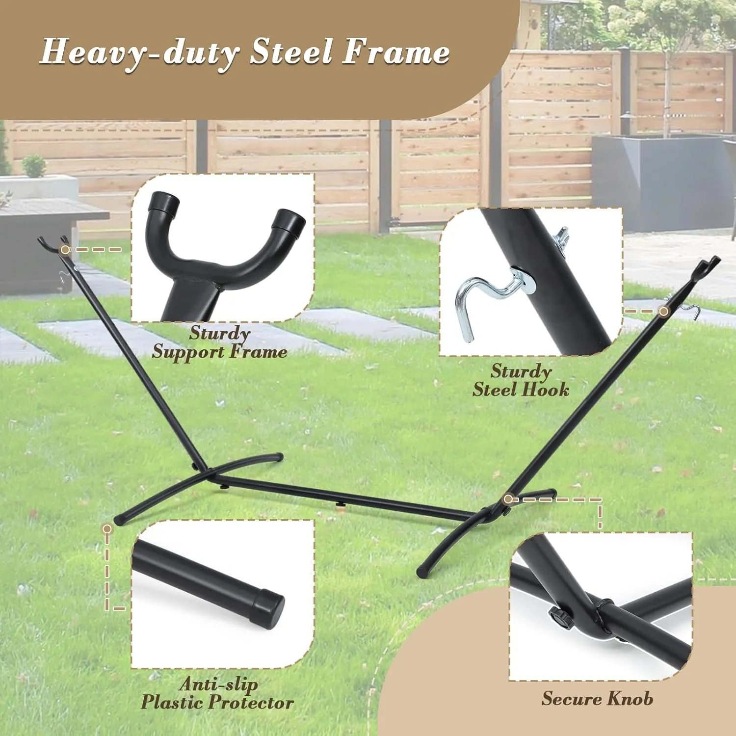 Athena Collection Double Hammock with Stand for Outside, Heavy-Duty Steel Stand 250 Lbs Weight Capacity, Portable Outdoor Hammock Swing with Carry Bag for Indoor, Outdoor, Backyard, Red Yellow