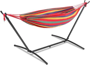 Athena Collection Double Hammock with Stand for Outside, Heavy-Duty Steel Stand 250 Lbs Weight Capacity, Portable Outdoor Hammock Swing with Carry Bag for Indoor, Outdoor, Backyard, Red Yellow
