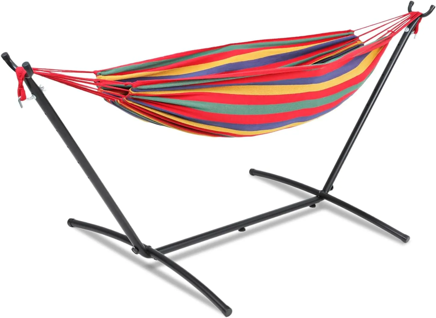 Athena Collection Double Hammock with Stand for Outside, Heavy-Duty Steel Stand 250 Lbs Weight Capacity, Portable Outdoor Hammock Swing with Carry Bag for Indoor, Outdoor, Backyard, Red Yellow
