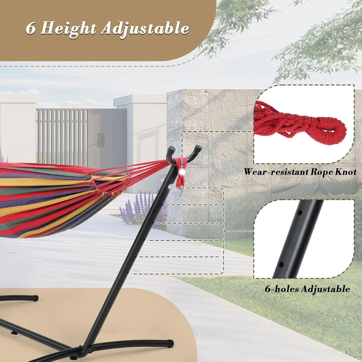 Athena Collection Double Hammock with Stand for Outside, Heavy-Duty Steel Stand 250 Lbs Weight Capacity, Portable Outdoor Hammock Swing with Carry Bag for Indoor, Outdoor, Backyard, Red Yellow