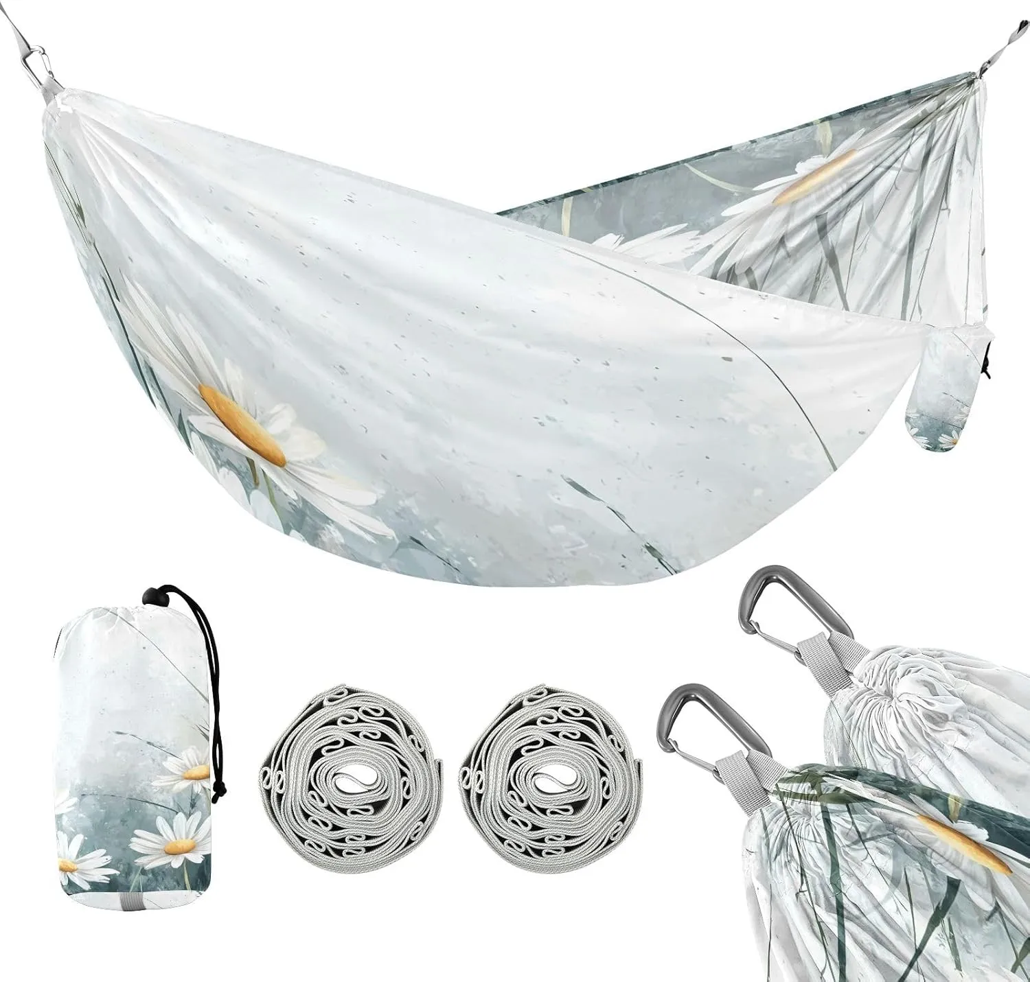 ATTX Beautiful Daisies Camping Hammock - Lightweight & Portable Hammocks, Heavy Duty 330lbs Capacity for Indoor, Hiking, Backpacking, Travel, Backyard, Beach#510