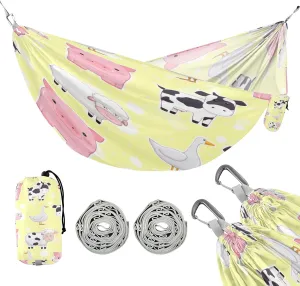 ATTX Cartoon Farm Animals Camping Hammock - Lightweight & Portable Hammocks, Heavy Duty 330lbs Capacity for Indoor, Hiking, Backpacking, Travel, Backyard, Beach#187