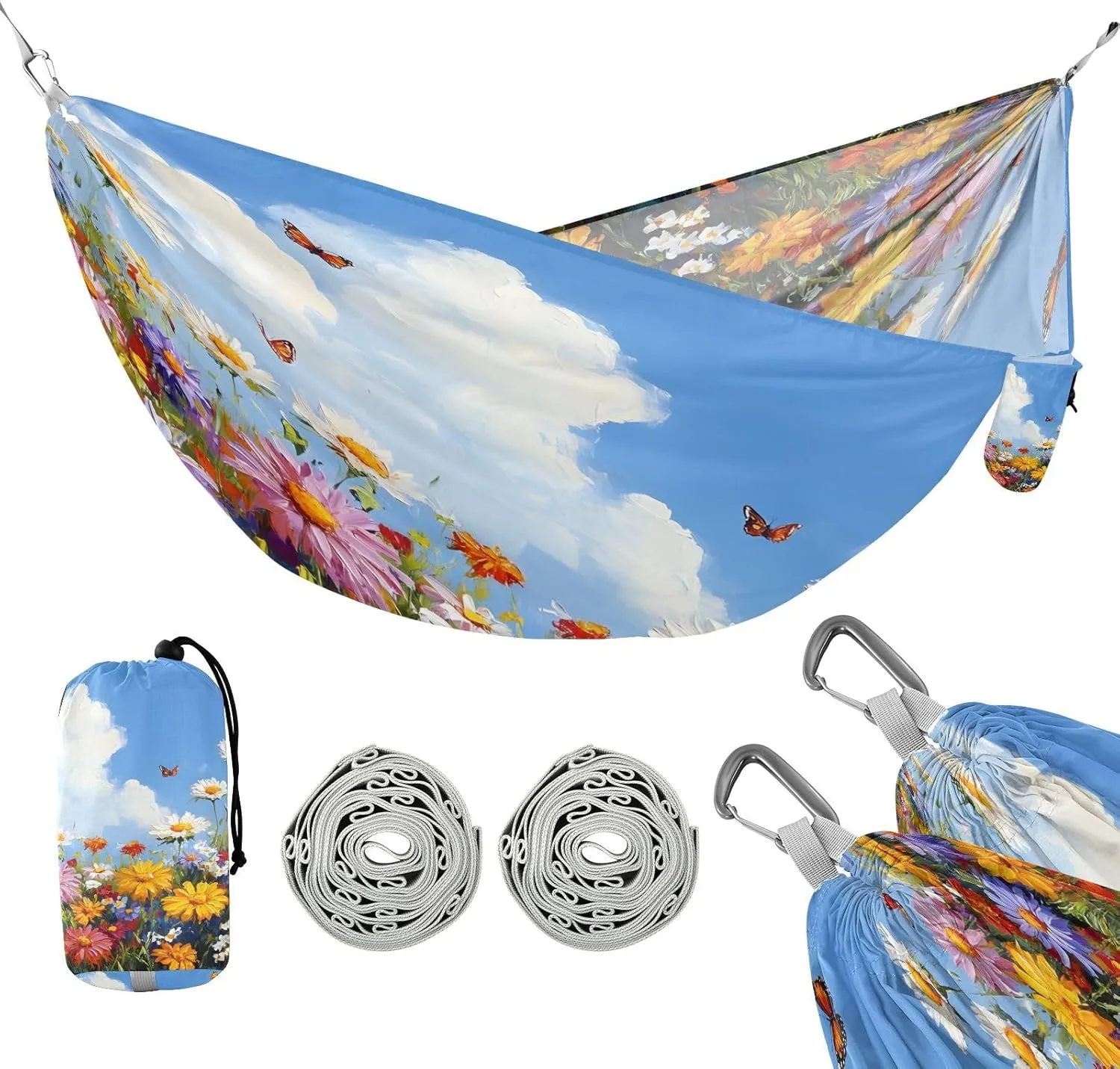 ATTX Colorful Beautiful Wildflowers Camping Hammock - Lightweight & Portable Hammocks, Heavy Duty 330lbs Capacity for Indoor, Hiking, Backpacking, Travel, Backyard, Beach#65