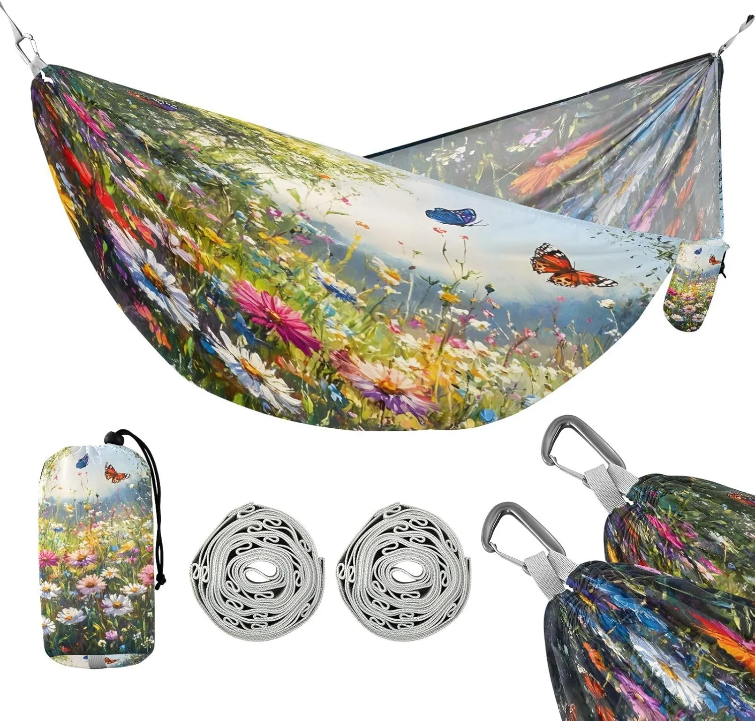 ATTX Colorful Beautiful Wildflowers Camping Hammock - Lightweight & Portable Hammocks, Heavy Duty 330lbs Capacity for Indoor, Hiking, Backpacking, Travel, Backyard, Beach#71