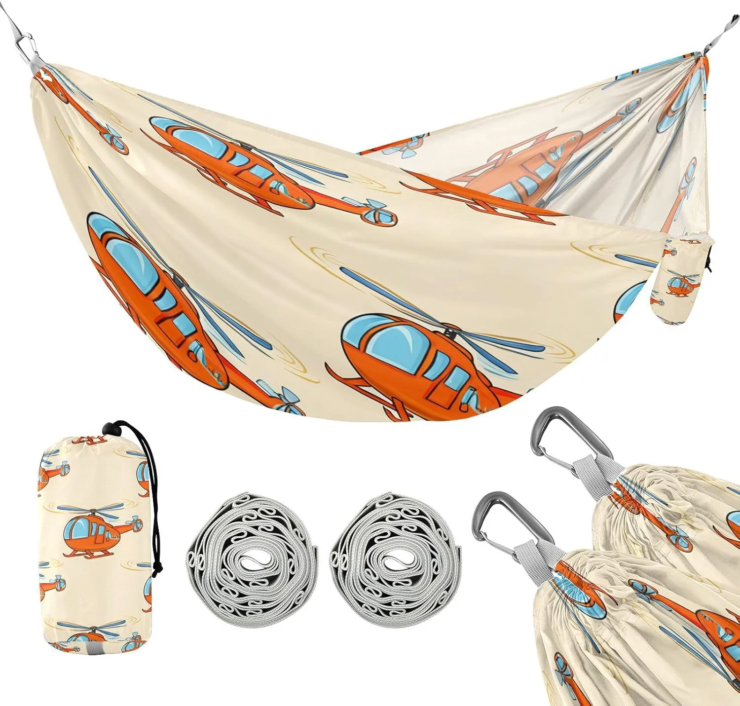 ATTX Cute Cartoon Helicopter Camping Hammock - Lightweight & Portable Hammocks, Heavy Duty 330lbs Capacity for Indoor, Hiking, Backpacking, Travel, Backyard, Beach#227