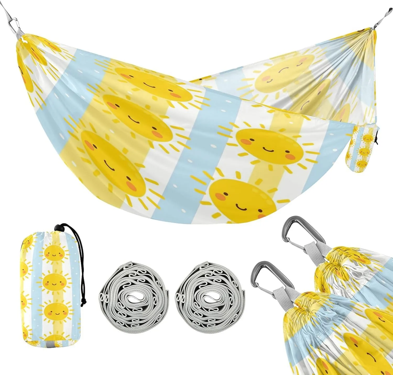 ATTX Cute Sunshine Camping Hammock - Lightweight & Portable Hammocks, Heavy Duty 330lbs Capacity for Indoor, Hiking, Backpacking, Travel, Backyard, Beach#124