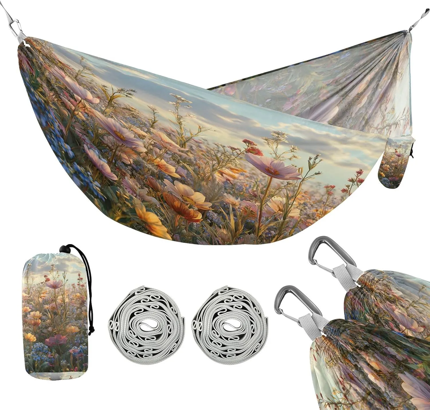 ATTX Floral Landscapes Camping Hammock - Lightweight & Portable Hammocks, Heavy Duty 330lbs Capacity for Indoor, Hiking, Backpacking, Travel, Backyard, Beach#13
