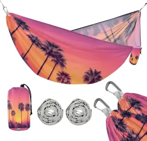 ATTX Palm Tree Silhouettes Camping Hammock - Lightweight & Portable Hammocks, Heavy Duty 330lbs Capacity for Indoor, Hiking, Backpacking, Travel, Backyard, Beach#39