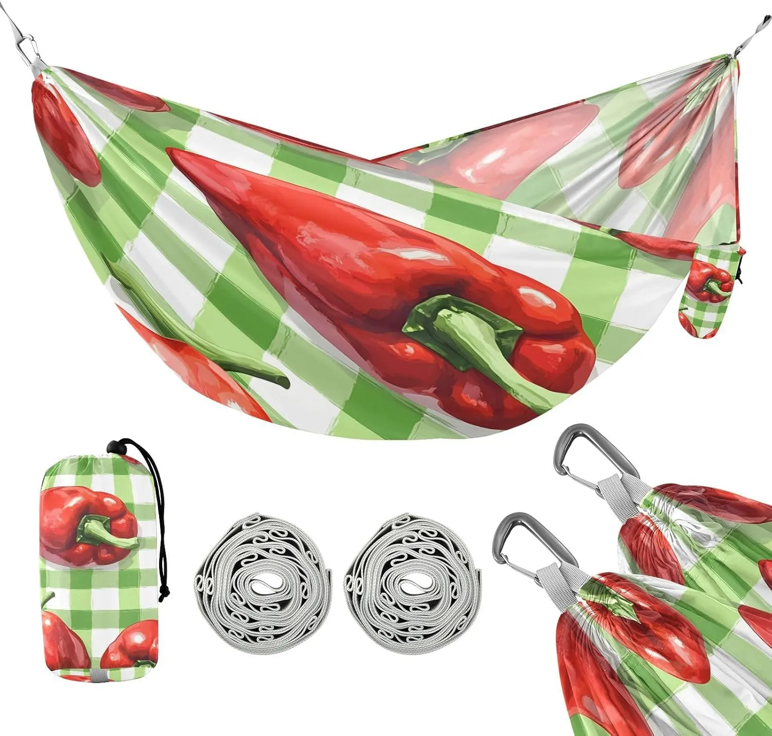 ATTX Red Bell Peppers Camping Hammock - Lightweight & Portable Hammocks, Heavy Duty 330lbs Capacity for Indoor, Hiking, Backpacking, Travel, Backyard, Beach#593