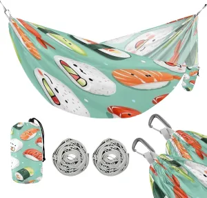 ATTX Sushi Kawaii Pattern Camping Hammock - Lightweight & Portable Hammocks, Heavy Duty 330lbs Capacity for Indoor, Hiking, Backpacking, Travel, Backyard, Beach#480