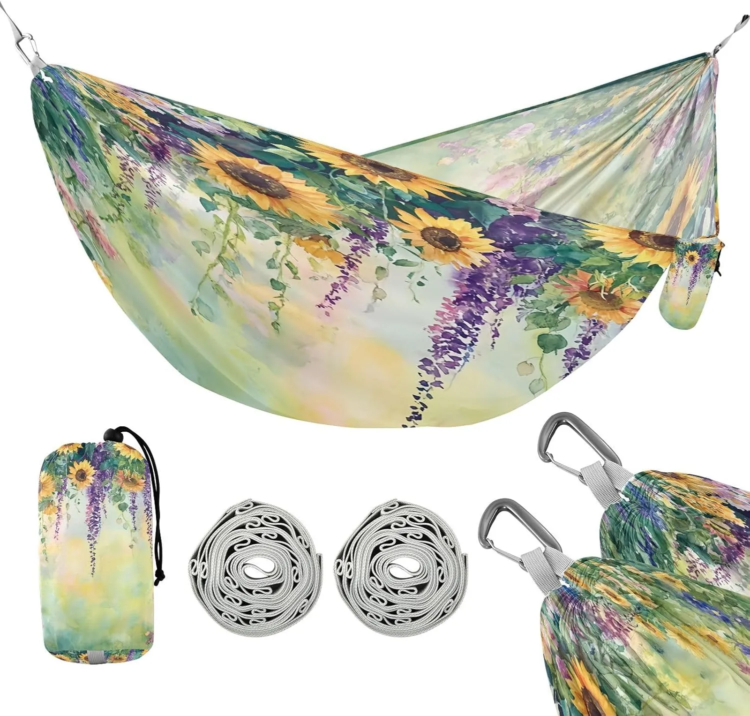 ATTX Watercolor Sunflowers Painting Camping Hammock - Lightweight & Portable Hammocks, Heavy Duty 330lbs Capacity for Indoor, Hiking, Backpacking, Travel, Backyard, Beach#562