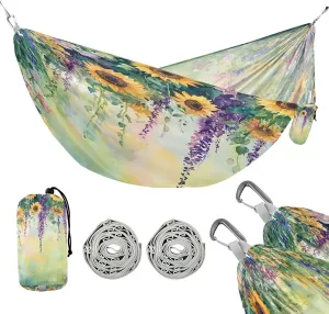 ATTX Watercolor Sunflowers Painting Camping Hammock - Lightweight & Portable Hammocks, Heavy Duty 330lbs Capacity for Indoor, Hiking, Backpacking, Travel, Backyard, Beach#562
