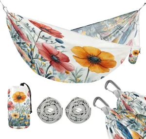 ATTX Watercolor Wildflowers Camping Hammock - Lightweight & Portable Hammocks, Heavy Duty 330lbs Capacity for Indoor, Hiking, Backpacking, Travel, Backyard, Beach#249