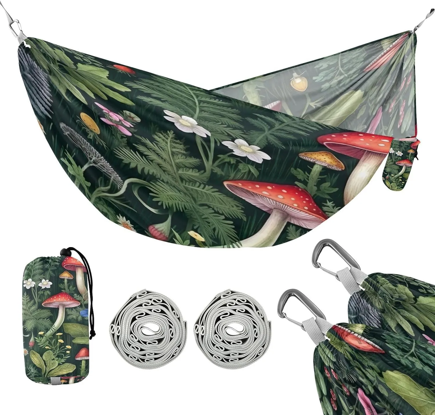 ATTX Wildflowers Mushrooms Camping Hammock - Lightweight & Portable Hammocks, Heavy Duty 330lbs Capacity for Indoor, Hiking, Backpacking, Travel, Backyard, Beach#322