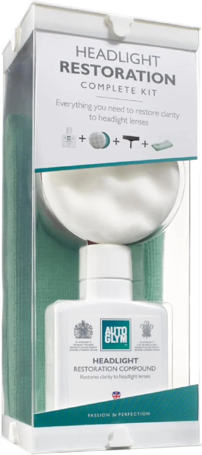Autoglym Headlight Restoration Complete Kit, Quickly Restore Cloudy And Discoloured Headlights, Designed For Use With An Electric Drill, Includes Sanding Discs, Restoring Compound And Microfibre Cloth