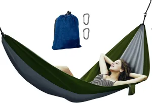 Avalanche Hammock Portable Single or Double Parachute Lightweight Strong Enforced Nylon Includes 2 Carabiners (Green, Single Person)