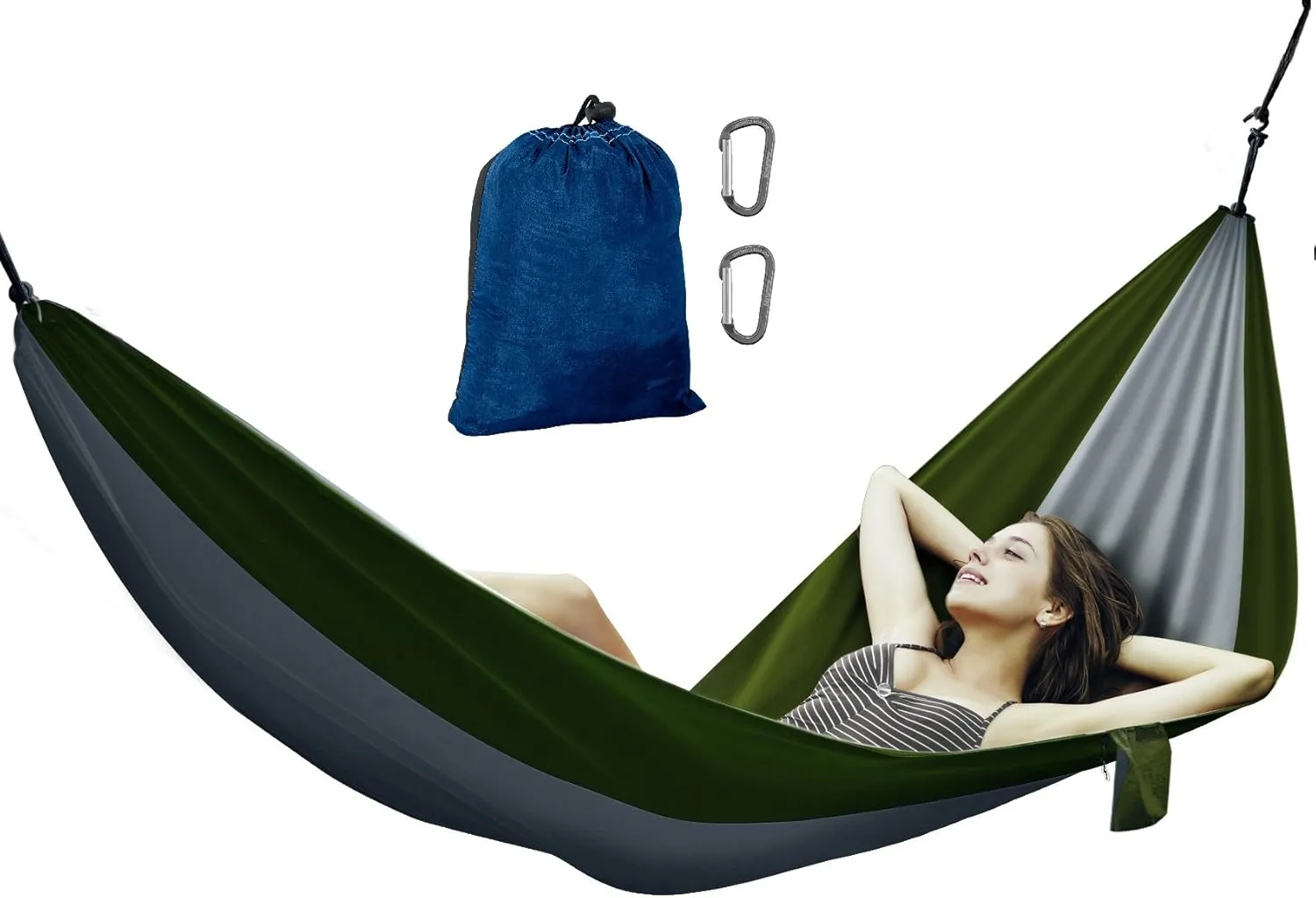 Avalanche Hammock Portable Single or Double Parachute Lightweight Strong Enforced Nylon Includes 2 Carabiners (Green, Single Person)