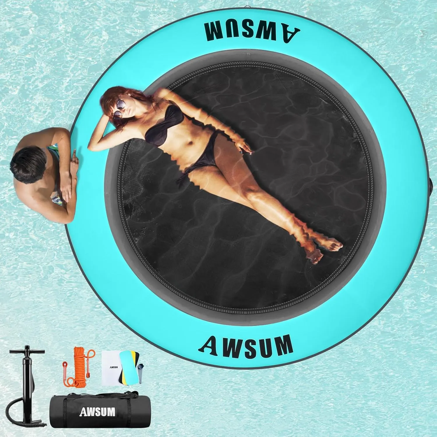 AWSUM Inflatable Water Hammock Round Floating Ring Circle Dock Lake Floats River Raft for Adults Island Swimming Pool Platform for Party