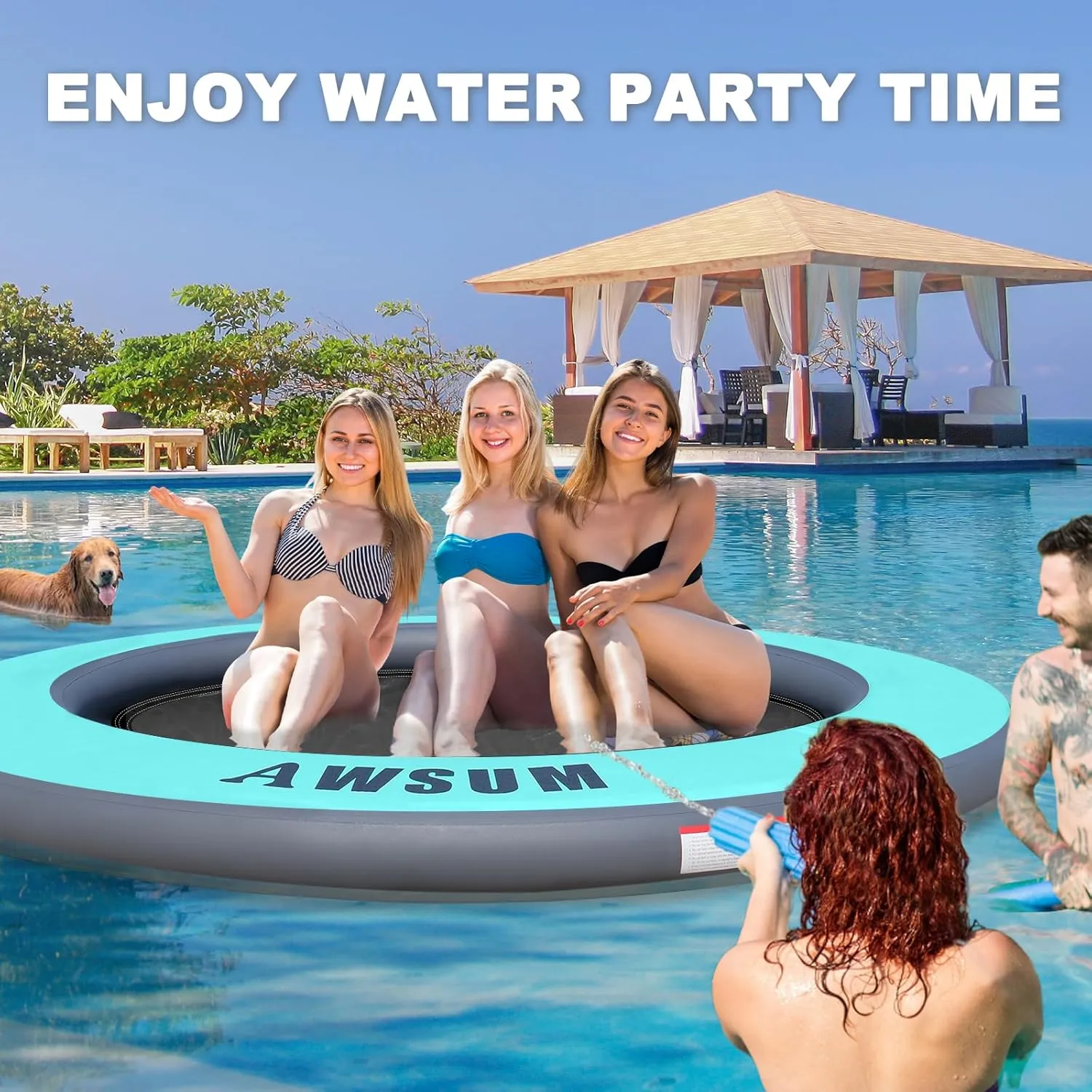 AWSUM Inflatable Water Hammock Round Floating Ring Circle Dock Lake Floats River Raft for Adults Island Swimming Pool Platform for Party