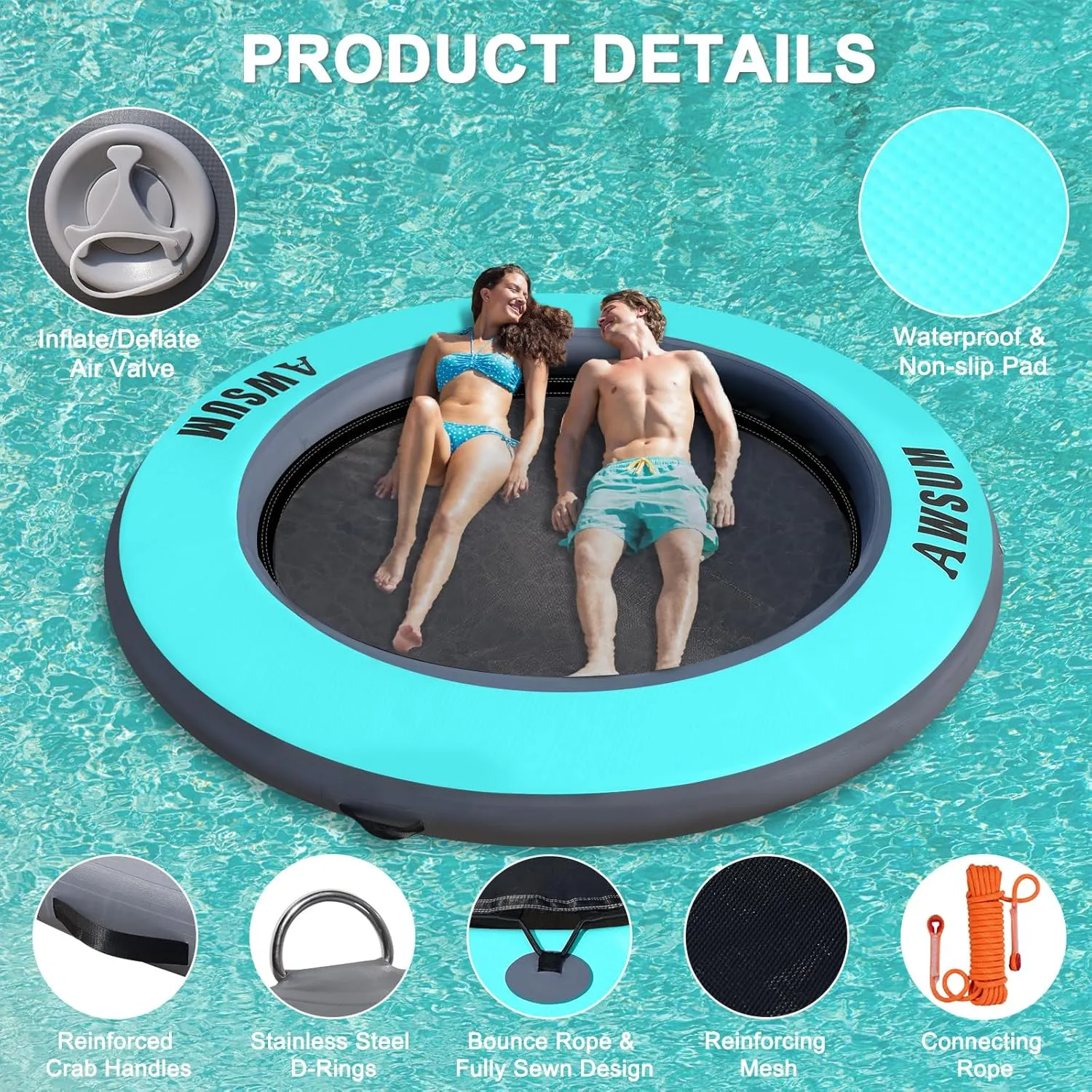AWSUM Inflatable Water Hammock Round Floating Ring Circle Dock Lake Floats River Raft for Adults Island Swimming Pool Platform for Party