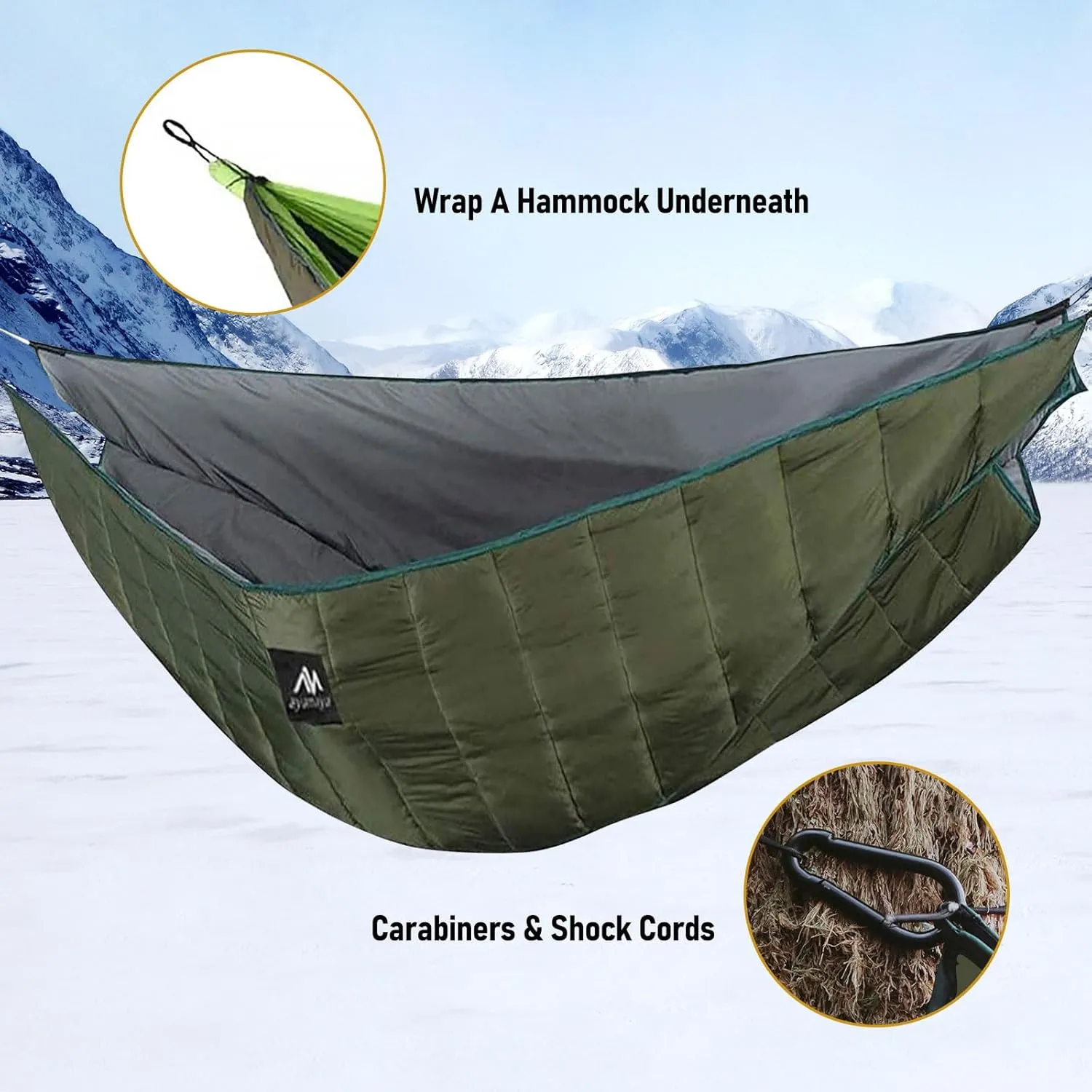 AYAMAYA Single & Double Hammock Underquilt Full Length Big Size Under Quilts for Hammocks, Camping Backpacking Essential, Winter Cold Weather Warm UQ Blanket Bottom Insulation