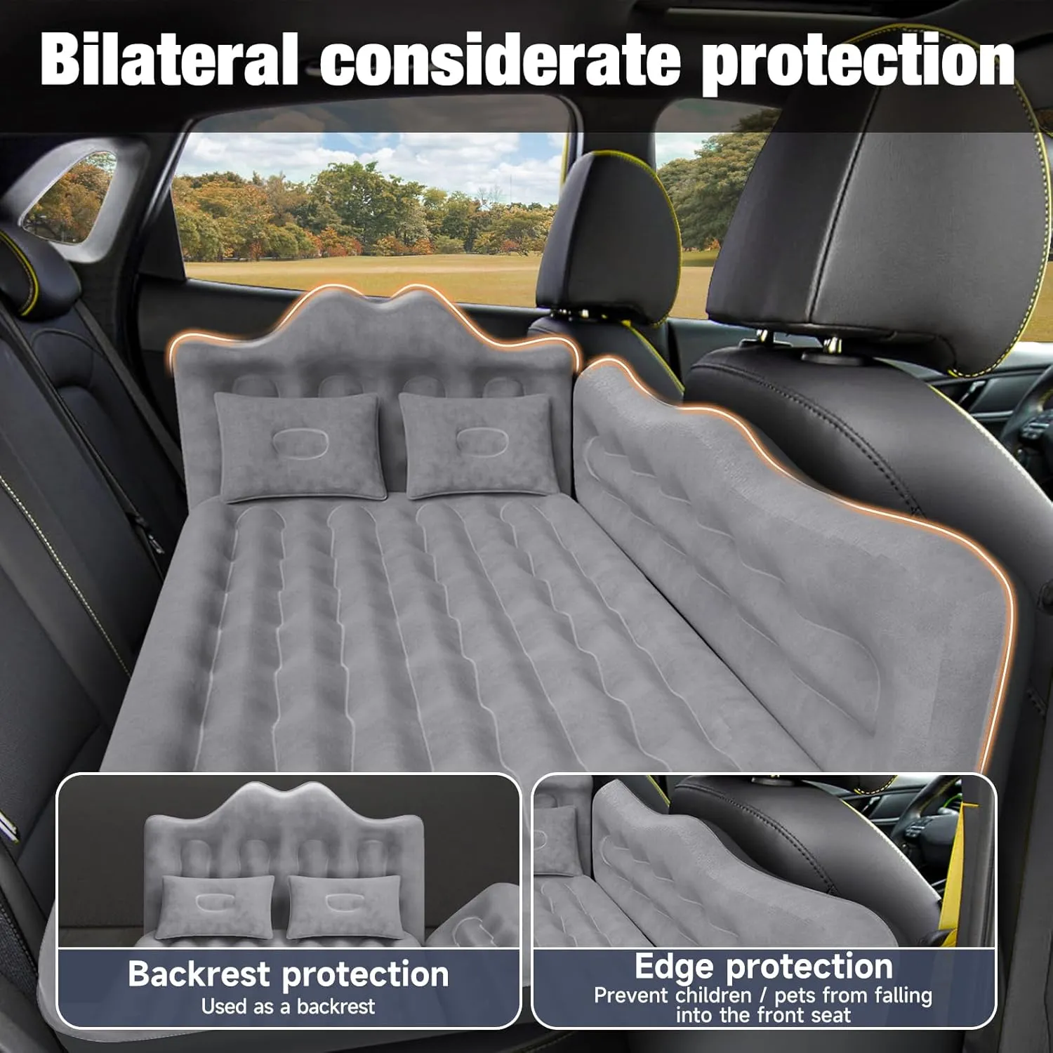 Back Seat Car Air Mattress: Inflatable SUV Car Camping Bed for Truck Van, Thickened Double-Sided Flocking Travel Car Sleeping Pad with Air Pump 2 Pillows