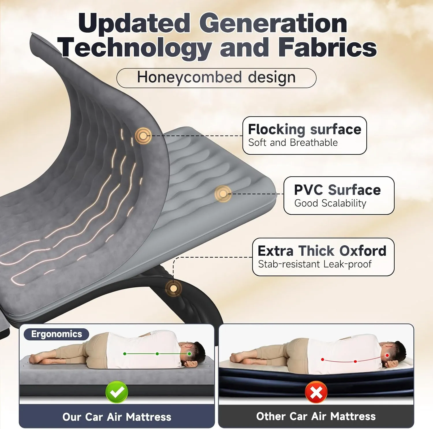Back Seat Car Air Mattress: Inflatable SUV Car Camping Bed for Truck Van, Thickened Double-Sided Flocking Travel Car Sleeping Pad with Air Pump 2 Pillows