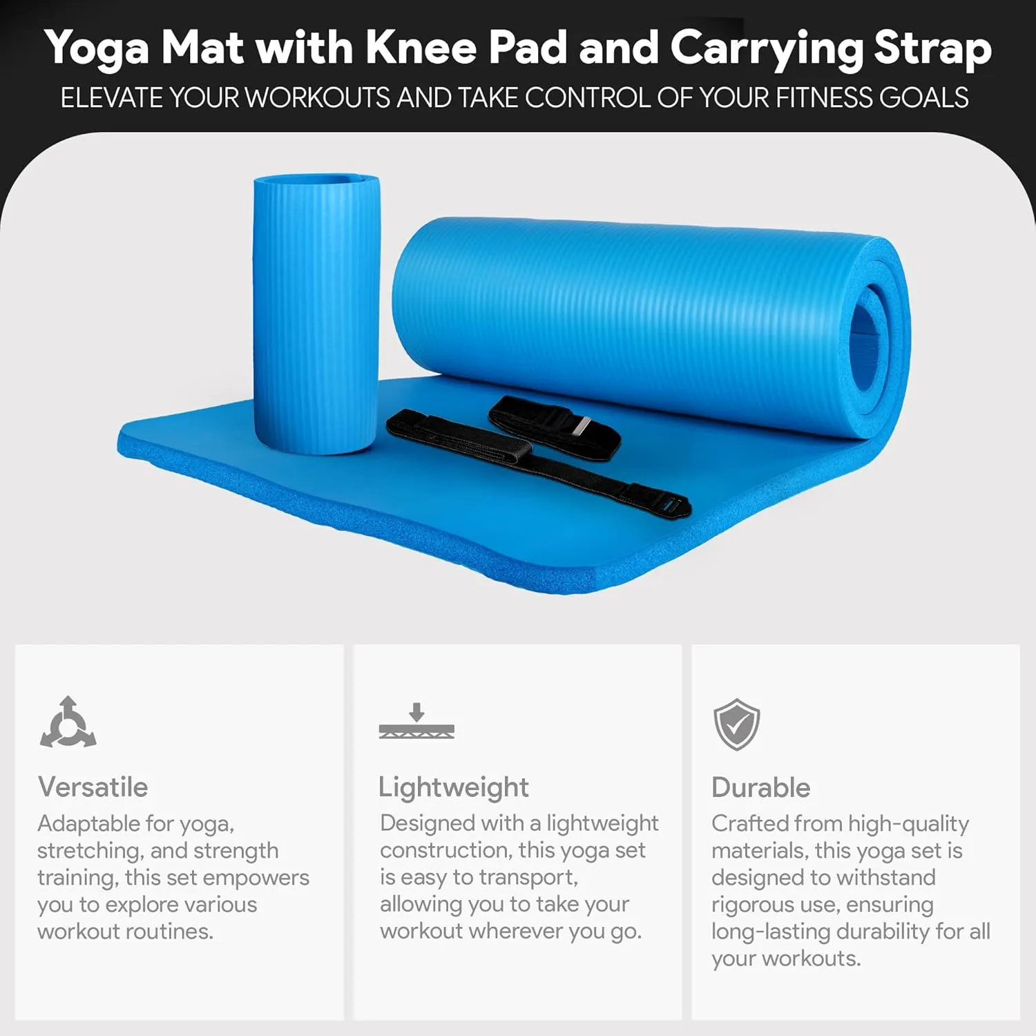BalanceFrom Exercise Yoga Mat for Home Workout, 1” Thick, Optional Blocks & Knee Pad