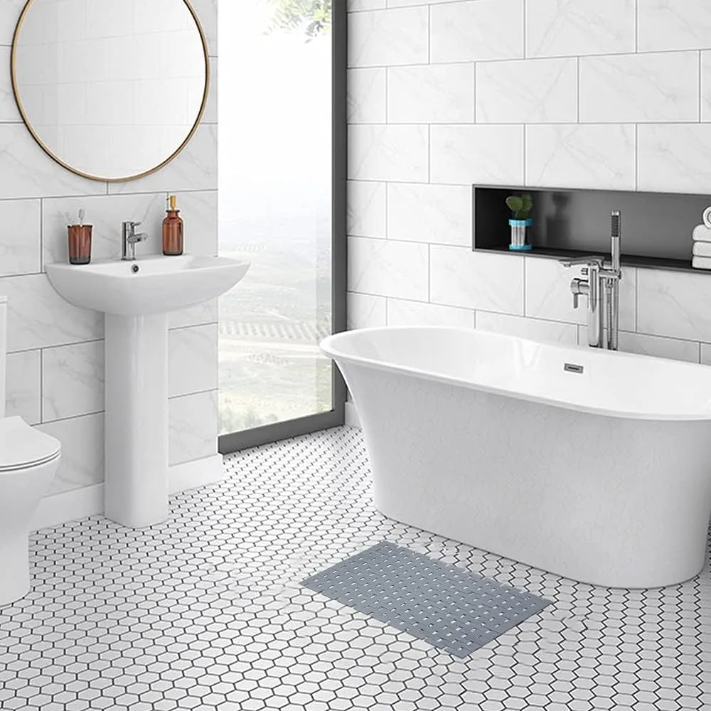 Bambo Bath Mat Bathroom Rugs Floor Wood Shower Bathtub Waterproof Non Slip Accessories 16x24 Inch Easy to Clean, Grey,1 pc