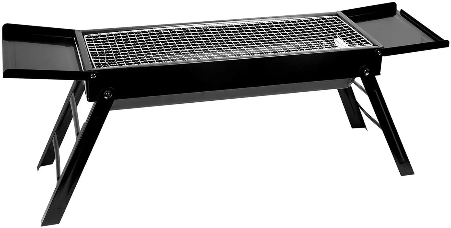 Barbecue Charcoal Grill, BBQ Grill Stainless Steel Grill with Shelf Net, Folding Portable BBQ Grills for Camping, Picnic, Outdoor, Party, Backyard, Hiking, 34.25"L x 8.85"W x 12"H, Black