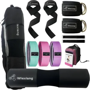 Barbell Pad Set for Squat Hip thrust pad, Fits Standard Olympic Bars and Smith Machine, Lifting Straps Ankle Strap For Cable Machine Squat Pad Safety Straps and Carry Bag, gym accessories for