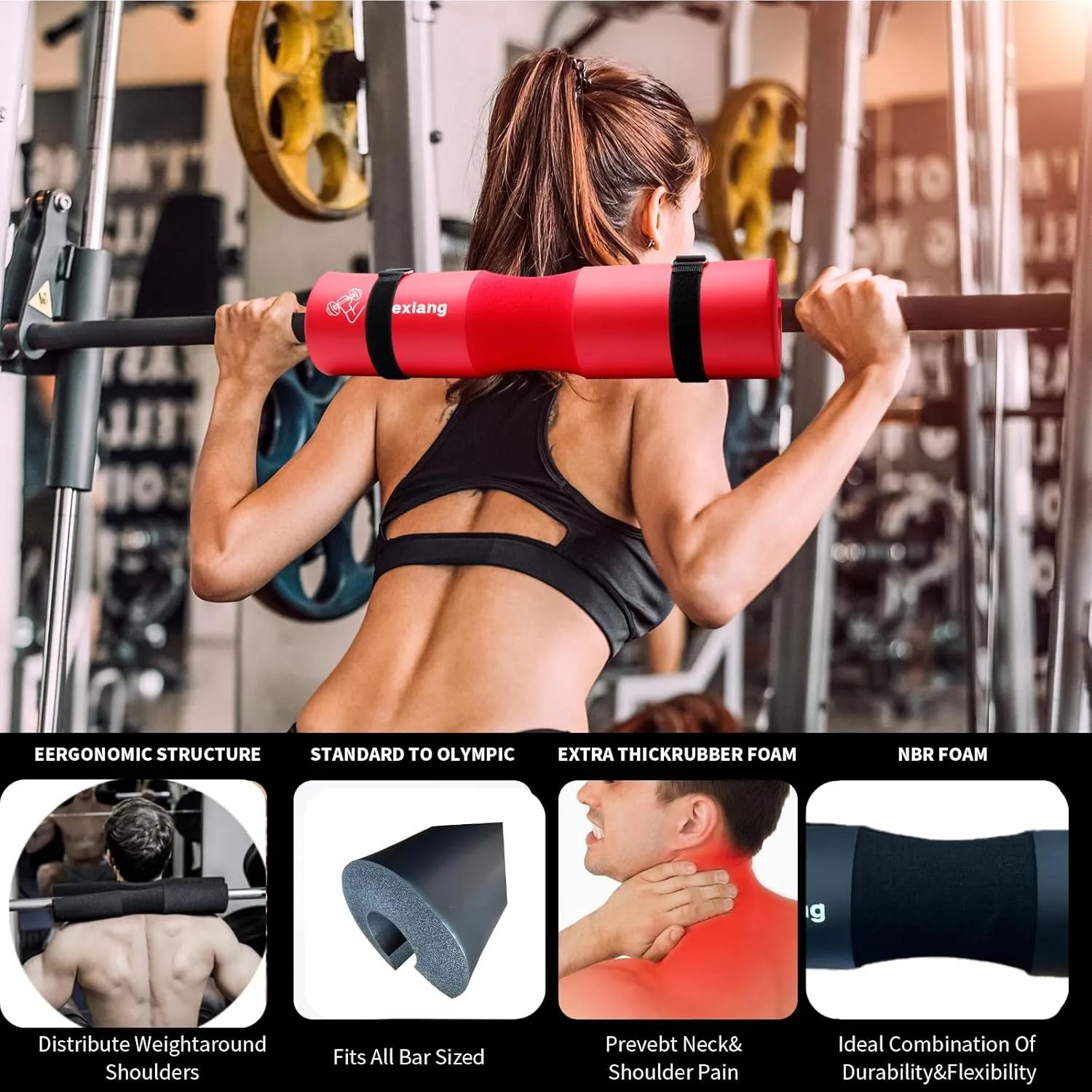 Barbell Pad Set for Squat Hip thrust pad, Fits Standard Olympic Bars and Smith Machine, Lifting Straps Ankle Strap For Cable Machine Squat Pad Safety Straps and Carry Bag, gym accessories for